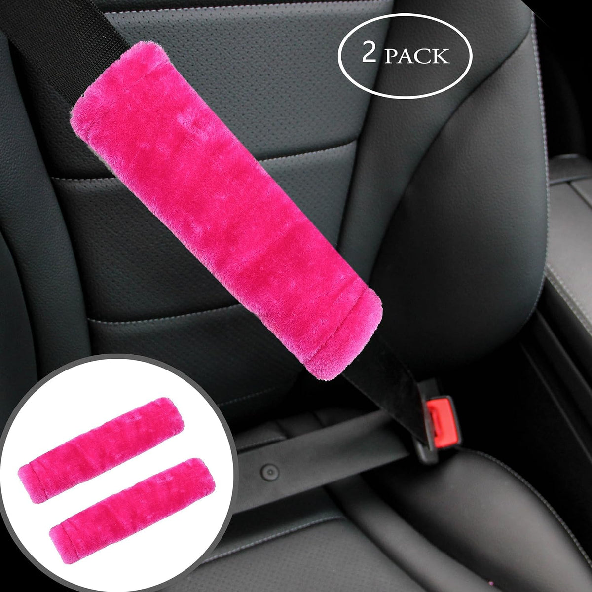 Amooca Soft Faux Fur Universal Fit Seatbelt Cover Car Truck SUV Airplane Seat Belt Shoulder Pad for Carmera Backpack Straps Neck Cushion Protector 2 Pack 10.5in Dark Gray