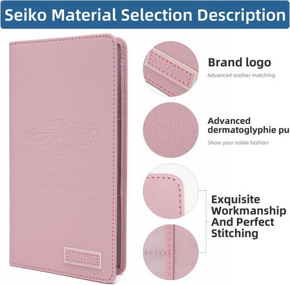 Premium Car Registration & Insurance Card Holder with Magnetic Closure & Clear Pockets, Glove Box Organizer for Documents, Driver's License (Reticulated black)