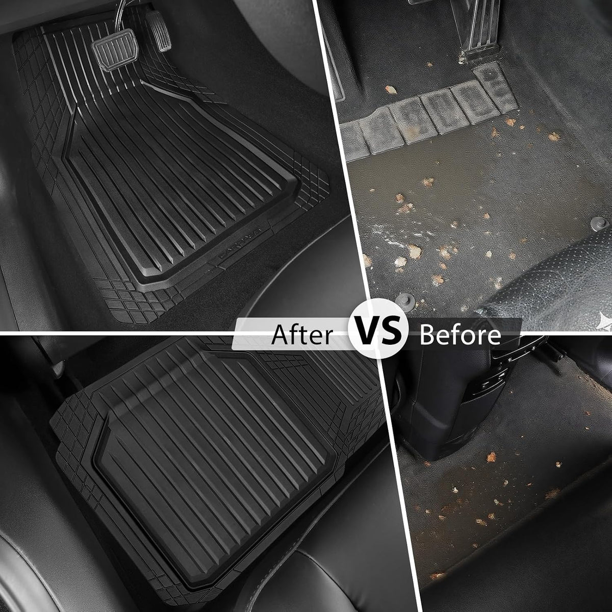 CAR PASS Heavy Duty Rubber Floor Mats for Car, Waterproof Liner Deep Dish Car Mats Full Sets, Universal Trim to Fit for SUV Truck Sedans Vans, All Weather Automotive Floor Mats 3pcs, Solid Black