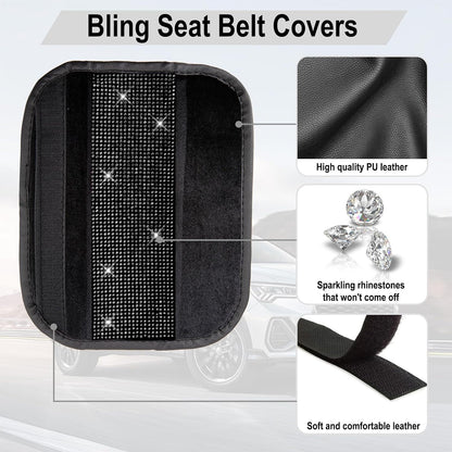 ecocstm 2 PCS Bling Car Seat Belt Shoulder Pads, Bling Seat Belt Covers with Bling Rhinestones, Car Accessories Seatbelt Strap Pad with Crystal Diamond for Car, Truck, SUV (White Diamond)