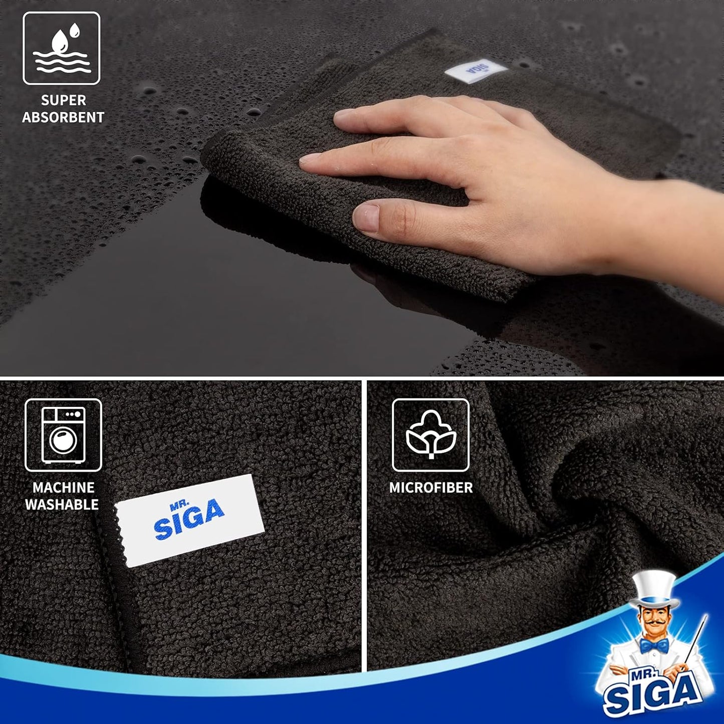 MR.SIGA Microfiber Cleaning Cloth, All-Purpose Microfiber Towels, Streak Free Cleaning Rags, Pack of 12, Grey, Size 32 x 32 cm(12.6 x 12.6 inch)