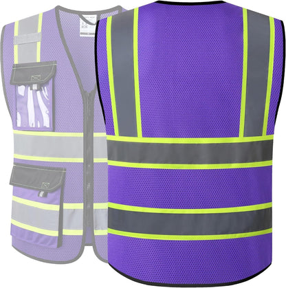 JKSafety Hi Vis Reflective Safety Vests for Men Women High Visibility Vest with Pockets Mesh Fabric Construction Safety Apparel Neon Vest for Work (220-Black L)