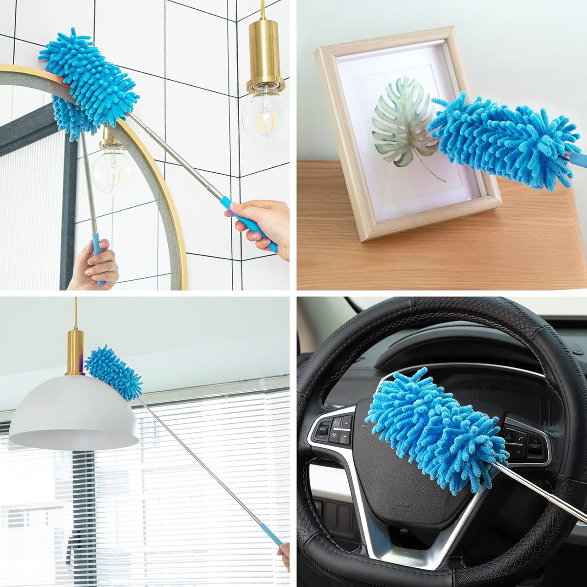 Microfiber Duster for Cleaning, Tukuos Hand Washable Dusters with 2pcs Replaceable Microfiber Head, Extendable Pole, Detachable Cleaning Supplies for Office, Car, Window, Furniture, Ceiling Fan