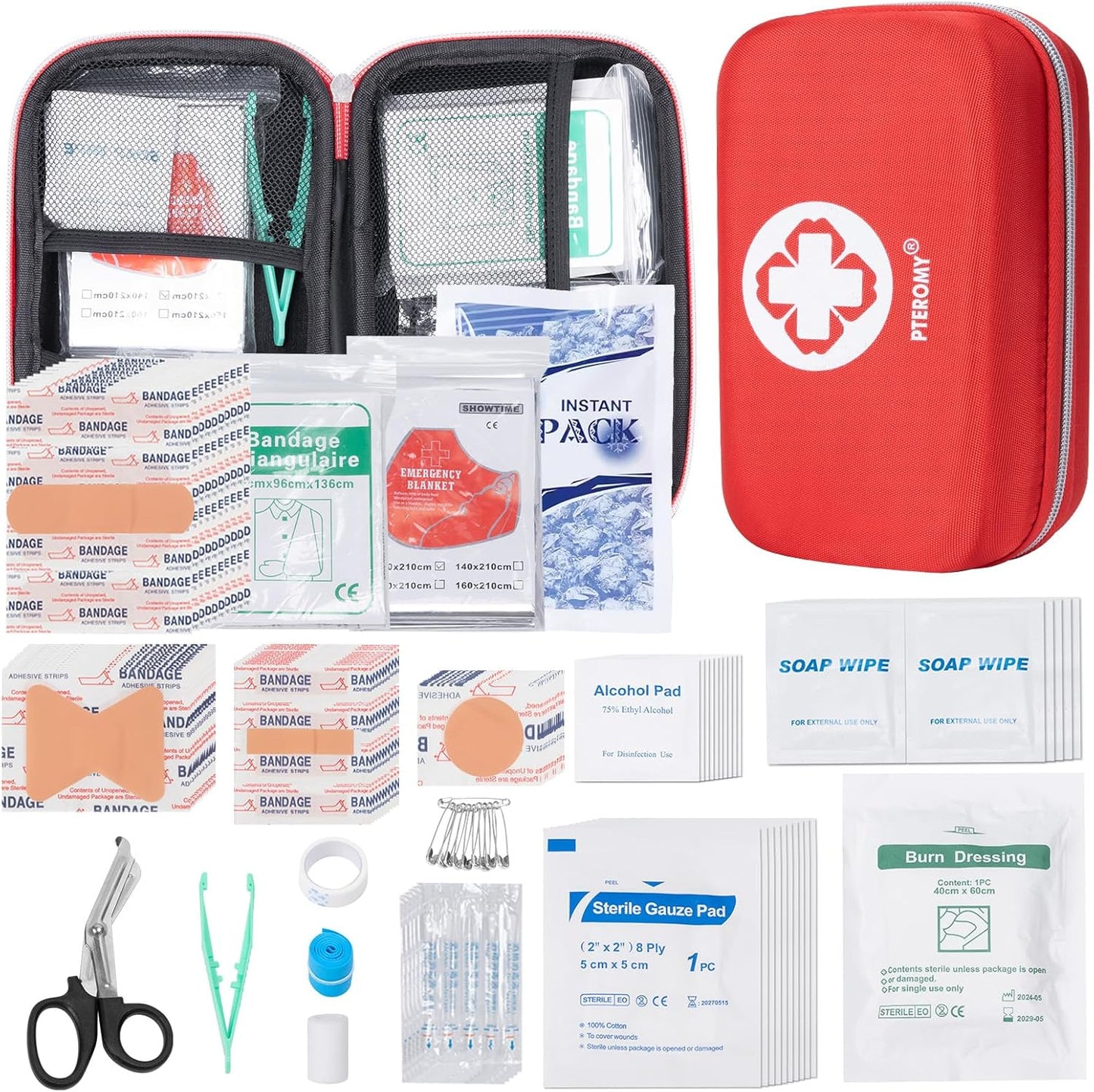 PTEROMY 150 Piece Mini First Aid Kit, Portable Small Emergency Kits Compact 1st Aid Kit for Car, Travel, Home, Camping, Outdoor, Hiking