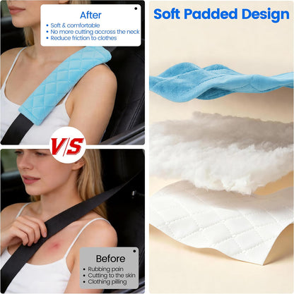 Amooca Soft Auto Seat Belt Cover Seatbelt Shoulder Pad 2 PCS for a More Comfortable Driving Compatible with All Cars and Backpack Black