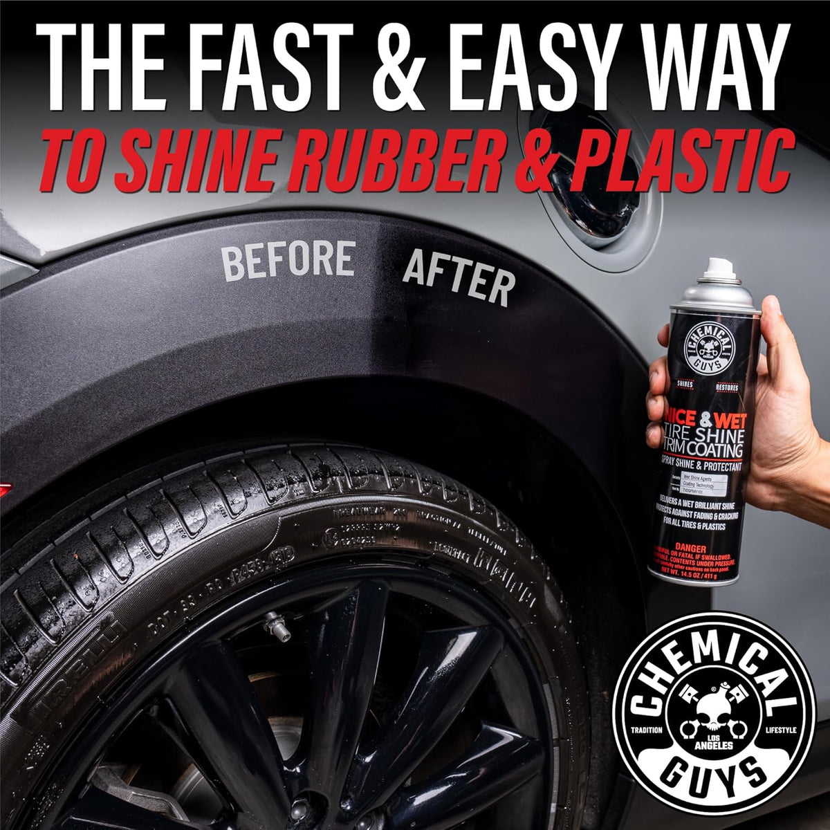 Chemical Guys TVDSPRAY101 Nice & Wet Tire Shine Trim Coating for Rubber, Plastic and Vinyl, Safe for Cars, Trucks, SUVs, Motorcycles, RVs & More, 14.5 fl oz