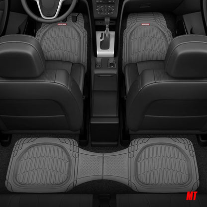 Motor Trend FlexTough 4-Piece Heavy Duty Floor Mats for Cars Trucks SUVs, Automotive Floor Mats Car Mats Full Set Front, Rear & Cargo, Trim-To-Fit Semi-Custom Deep Dish All Weather Rubber Mats - Black