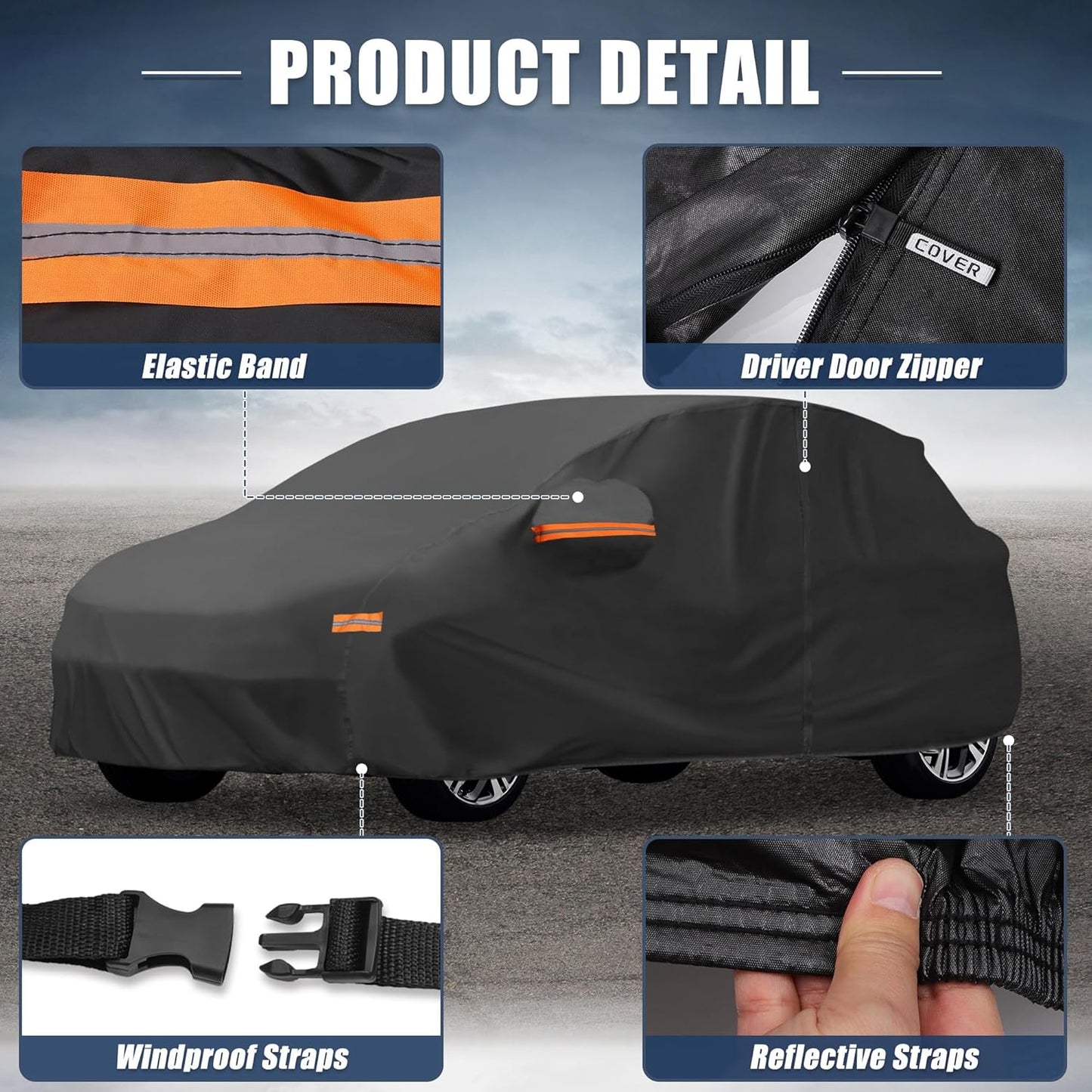X AUTOHAUX Car Cover for Honda Civic Sedan/Coupe 210D-PU Outdoor Full Car Cover All Weather with Door Zipper for Waterproof Windproof Sun Rain Snow Protection
