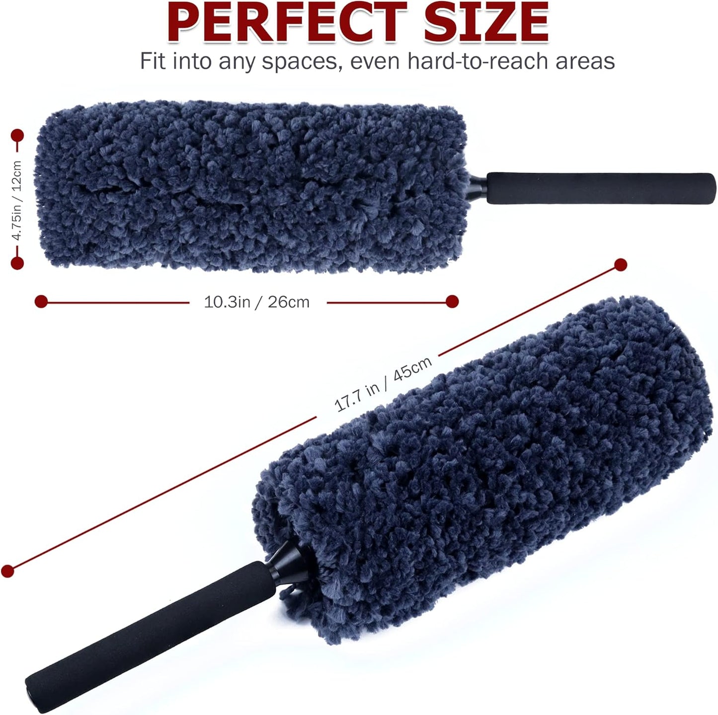 Car Duster Interior by TAKAVU, 360° Microfiber Fingers, Unbreakable Comfort Handle, Lint and Scratch Free, Include Microfiber Towel, for Car & Home Use, The Best Auto Accessories Gray