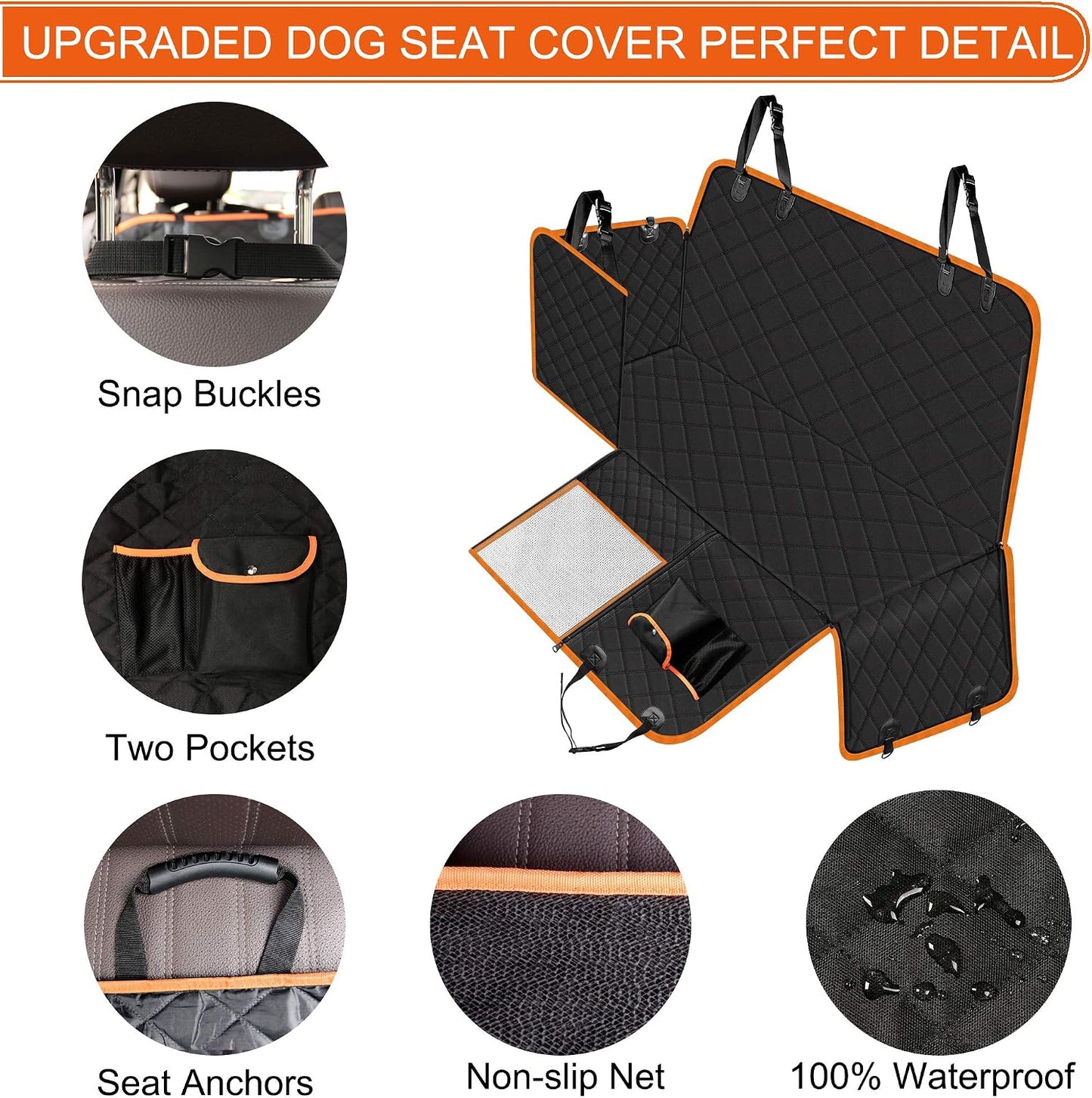 Femuar Dog Car Seat Cover with Storage Pockets Mesh Visual Window, Waterproof Nonslip , Heavy Duty Scratchproof Pet Dog Back Seat Cover Hammock for Cars Trucks and SUVs