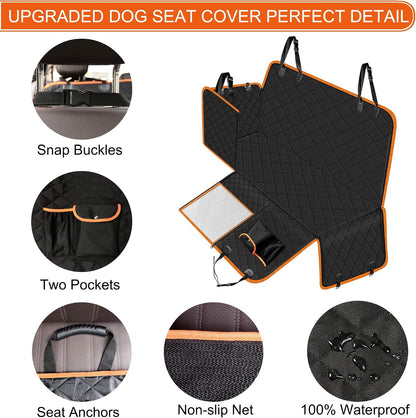 Femuar Dog Car Seat Cover with Storage Pockets Mesh Visual Window, Waterproof Nonslip , Heavy Duty Scratchproof Pet Dog Back Seat Cover Hammock for Cars Trucks and SUVs