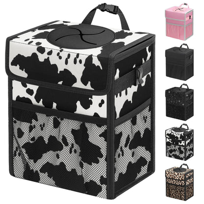 Capolo Car Trash Can with Lid, Leakproof Car Trash Bag Hanging Waterproof Automotive Garbage Can with Storage Pockets Mini Vehicle Trash Bin for Back/Front Seat(Black,2.5 Gallon)