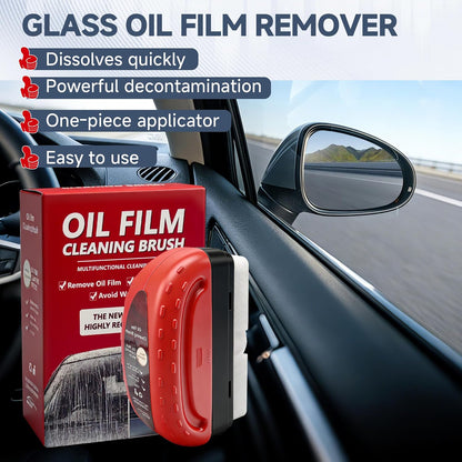 Automotive Oil Film Cleaning Brush for Car Windows Clear Vision Glass Cleaner Removes Oil Film for Crystal Clarity and Anti-Fog, Windshield Oil Film Remover Comes with Microfiber Towel for Car (Red)