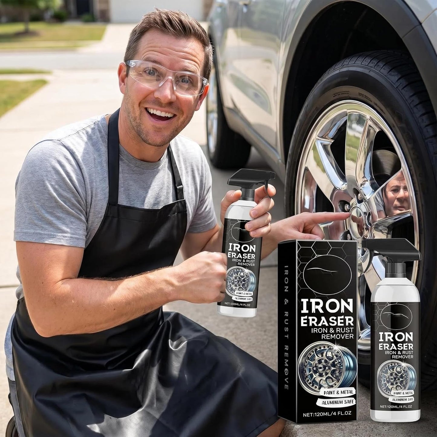 Iron Eraser Rust Remover Spray, Iron Eraser and Rust Remover for Car Wheels and Paint, Fast Acting Rust and Brake Dust Remover, Professional Automotive Surface Cleaning (1)