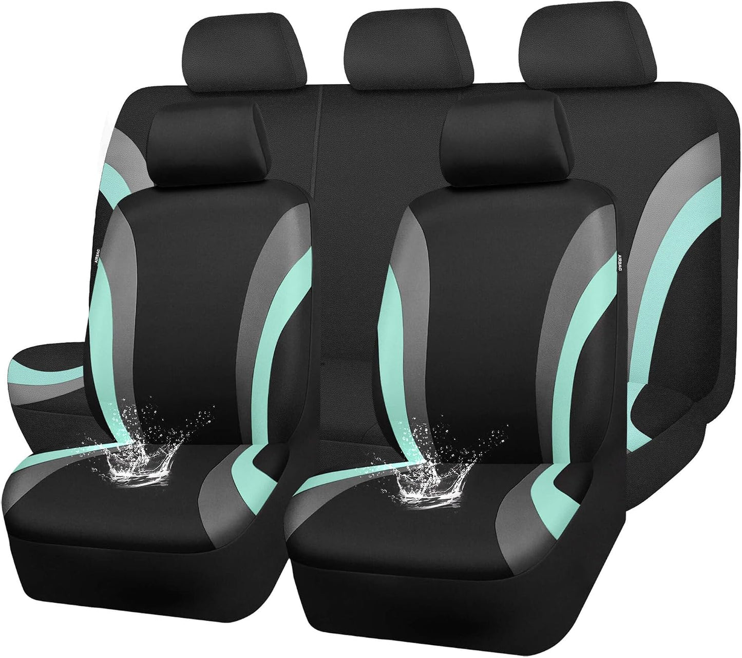 CAR PASS Line Rider Sporty Front Seat Covers,Gray Car Seat Covers Two Front Seats Only, Airbag Compatible,Universal Fit Sedans,Cars,Vans,SUV,Truck(Black and Gray)
