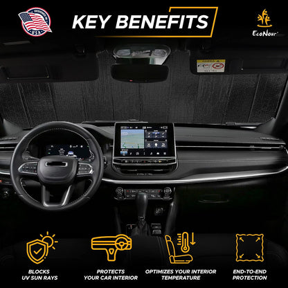 EcoNour Accordion Car Windshield Sun Shade | Car Sun Visor to Protect Harmful UV Rays | Foldable Automotive Windshield Sunshades | Window Sun Blocker to Keep Your Vehicle Cool & Comfort - 58" x 28"