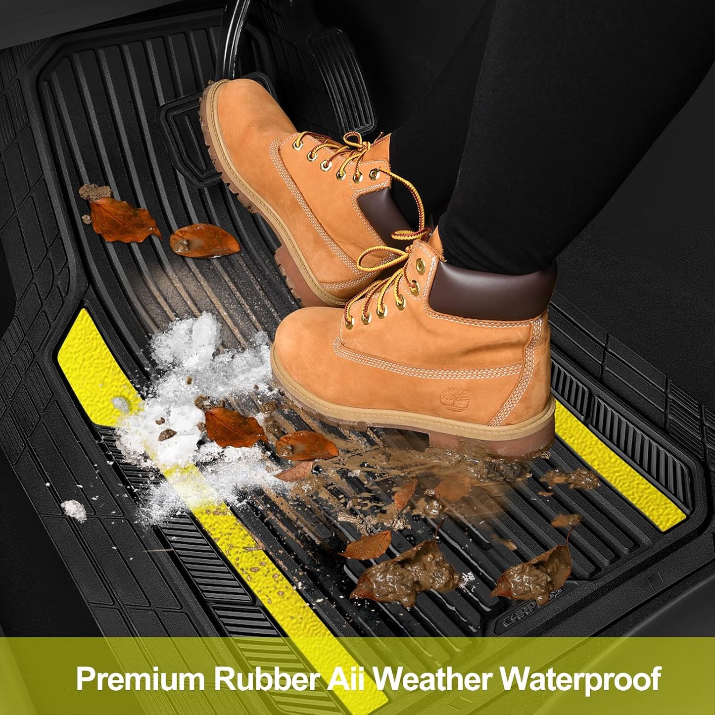 CAR PASS Heavy Duty Rubber Car Mats Metallic, Aluminum Film All Weather Floor Mats Waterproof Universal Trim to Fit Automotive SUV Sedan Van 4 Piece Anodized Deep Dish Two-Tone Sporty Black Red Chrome