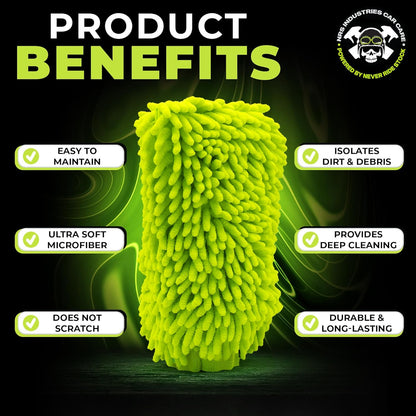 Never Ride Stock Microfiber Car Wash Mitt – Scratch-Free Chenille, Extra Thick & Ultra Absorbent – Safe for Black & Dark Paint – Lint-Free, Reusable Auto Cleaning Glove