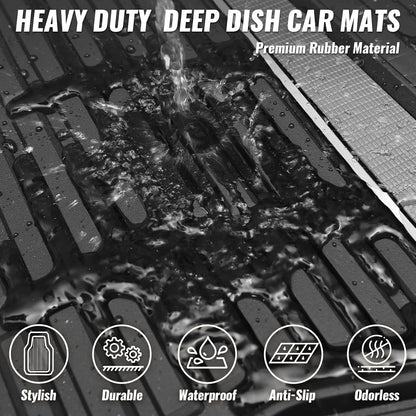 CAR PASS Heavy Duty Rubber Car Floor Mats, Deep Waterproof Car Floor Mats All Weather, Aluminum Film Floor Mats for Cars Non-Slip Universal Trim to Fit for SUVs Trucks Sedans Vans, Black Grey Metallic