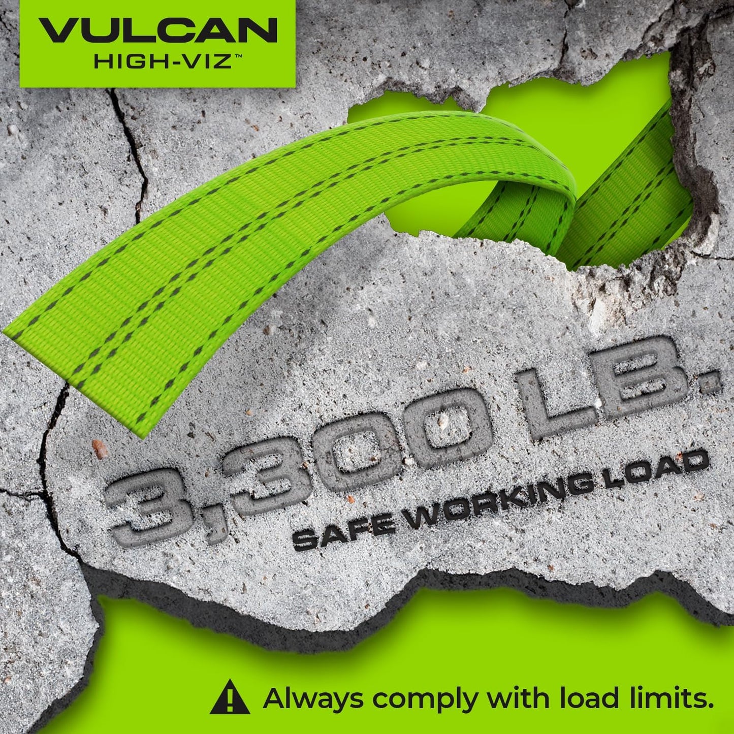 VULCAN Car Tie Down with Flat Hooks - Lasso Style - 2 Inch x 96 Inch - 4 Pack - Silver Series - 3,300 Pound Safe Working Load