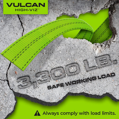 VULCAN Car Tie Down with Flat Hooks - Lasso Style - 2 Inch x 96 Inch - 4 Pack - Silver Series - 3,300 Pound Safe Working Load