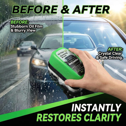 Automotive Oil Film Cleaning Brush for Car Windows, Car Windshield Cleaner Brush for Cleaning Car Windshield, Clear Vision Glass Cleaner with Anti-Rain & Anti-Fog Coating, Green