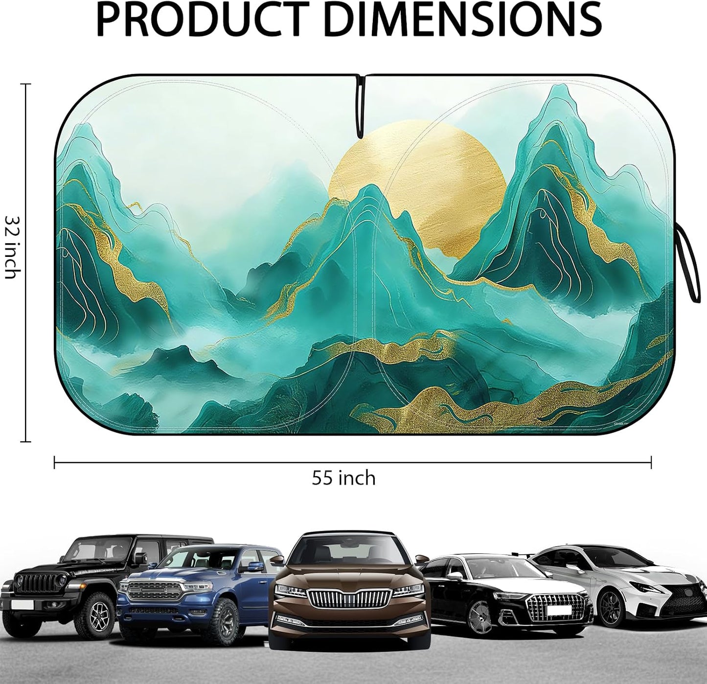 Fauson Car Windshield Sun Shade for Sedans, SUVs & Trucks Reflective UV Block Sunshade Visor Shield Foldable with Storage Bag Blocks Sun Heat to Keep Car Interior Cool, Front Window - L 57 x 32 W