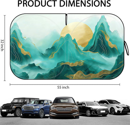 Fauson Car Windshield Sun Shade for Sedans, SUVs & Trucks Reflective UV Block Sunshade Visor Shield Foldable with Storage Bag Blocks Sun Heat to Keep Car Interior Cool, Front Window - L 57 x 32 W