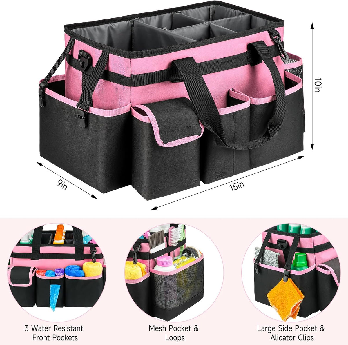 Cleaning Caddy,Cleaning Bag for Housekeepers,Cleaning Supplies Organizer with Handle,Black