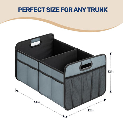 YSSOA Car Trunk Organizer, 2 Compartments Anti-slip 14" D x 22" W x 12" H Collapsible Trunk Storage, 600D Oxford Polyester Car Storage, Suitable for SUV, Minivan, Truck, Black