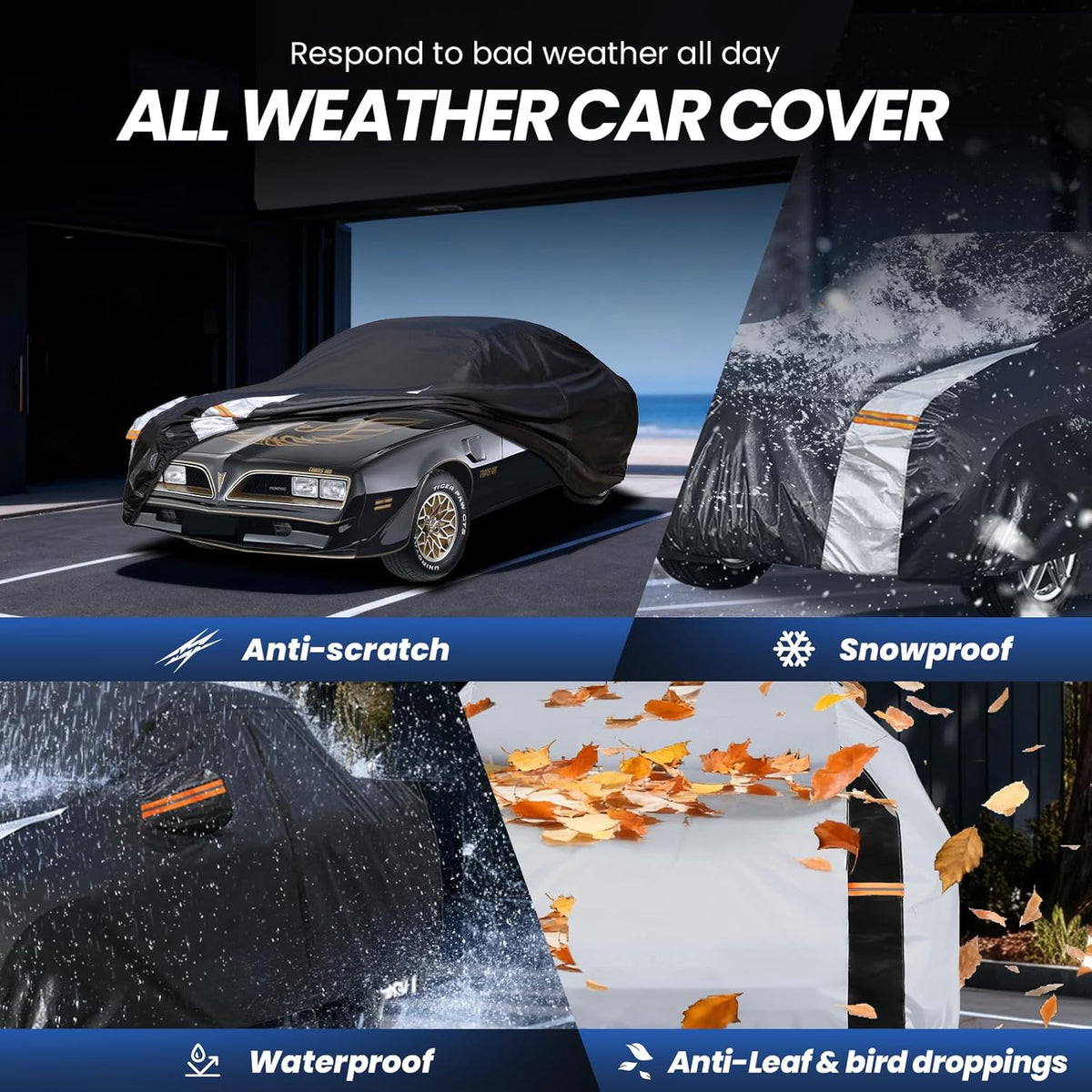 Large SUV Car Cover for Chevy Suburban 100% Waterproof All Weather, Heavy Duty Outdoor Full Exterior Covers Rain Sun Wind UV Protection. - Colors C