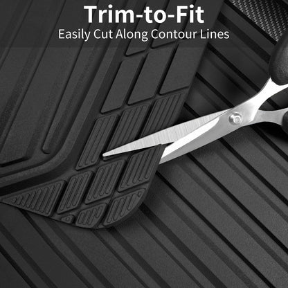 CAR PASS Heavy Duty Rubber Car Mats Metallic, Aluminum Film All Weather Floor Mats Waterproof Universal Trim to Fit Automotive SUV Sedan Van 4 Piece Anodized Deep Dish Two-Tone Sporty Black Red Chrome