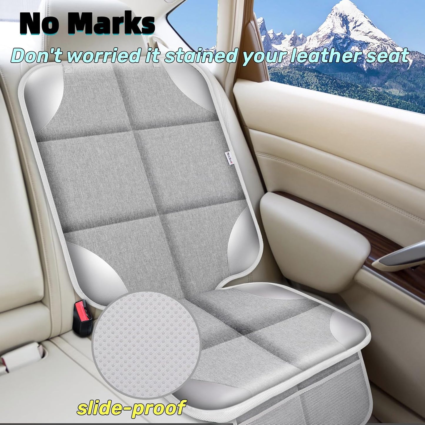 Meolsaek Car Seat Protector for Child Car Seat, Durable 600D Fabric Waterproof Car Seat Cover with Thick Pad Non-Slip Backing，No Imprints (Black 2pcs)