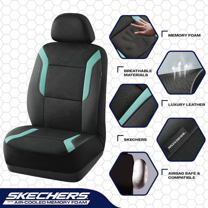 Skechers Memory Foam Seat Covers, Air Cool Mesh Thick Car Seat Covers, Car Seat Covers Front Seats Airbag Compatible, Universal Automotive Comfort for Most Cars, Vans, Trucks, SUV,Black