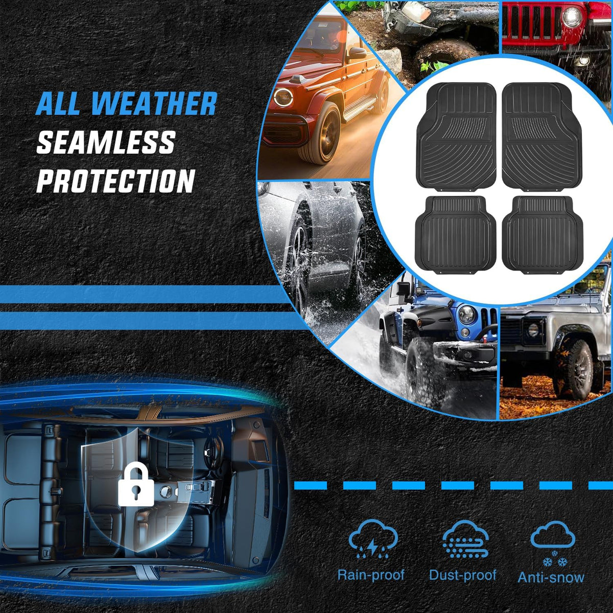 Nilight Rubber Cargo Mats for Cars Trucks SUVs,Universal Trim to fit for Most Vehicles,All Weather Protection Heavy Duty Cargo Liners