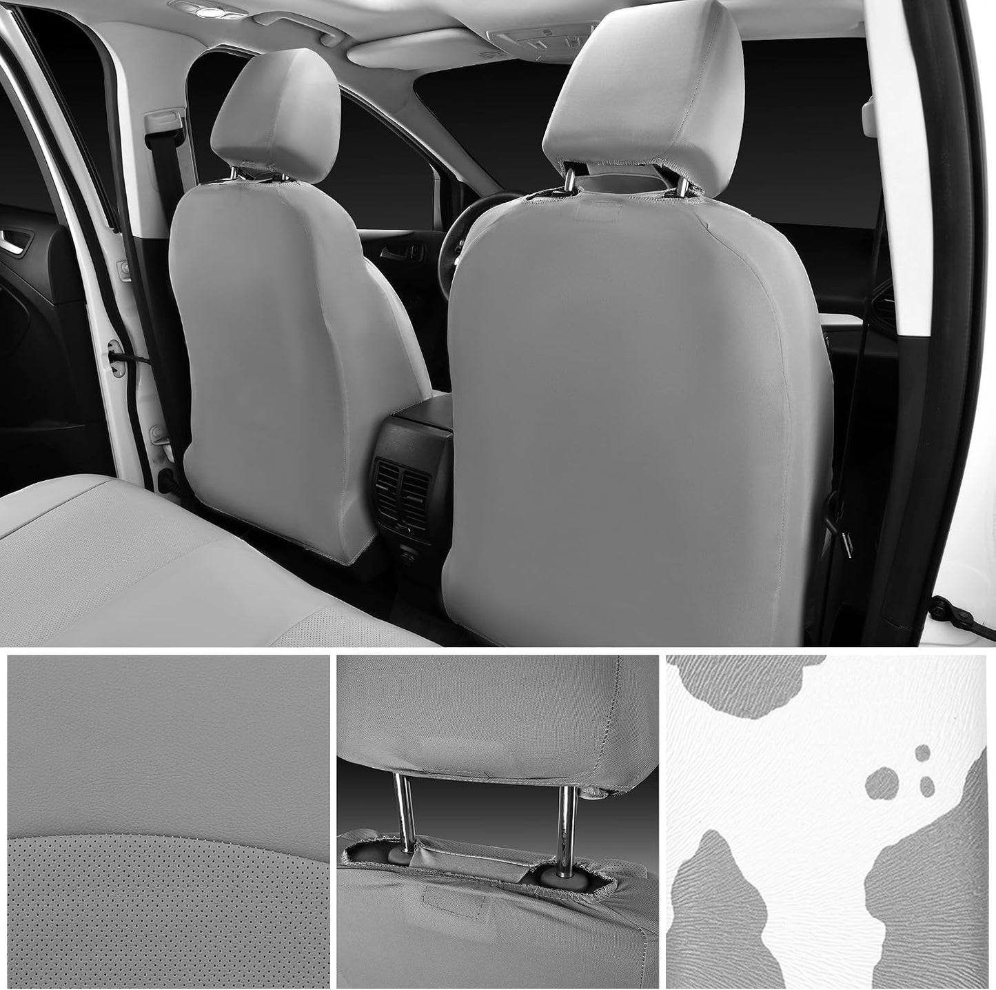 CAR PASS Waterproof Universal Car Floor Mats, Leopard Print Car Mats Fit for SUV,Vans,sedans, Trucks,Set of 4pcs Car Carpet with Driver Heel Pad and Nibs Backing, Leopard Car Accessories Gray Leopard