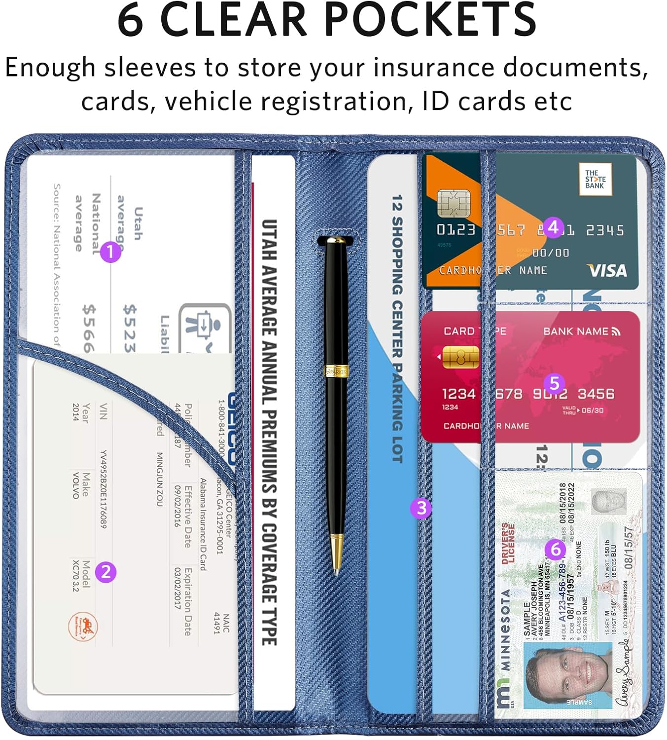 CoBak Car Registration and Insurance Holder - Vehicle Glove Box Car Organizer,Auto Truck Comparment Accessories Case with Magnetic Closure for Driver License,Cards - Colors A