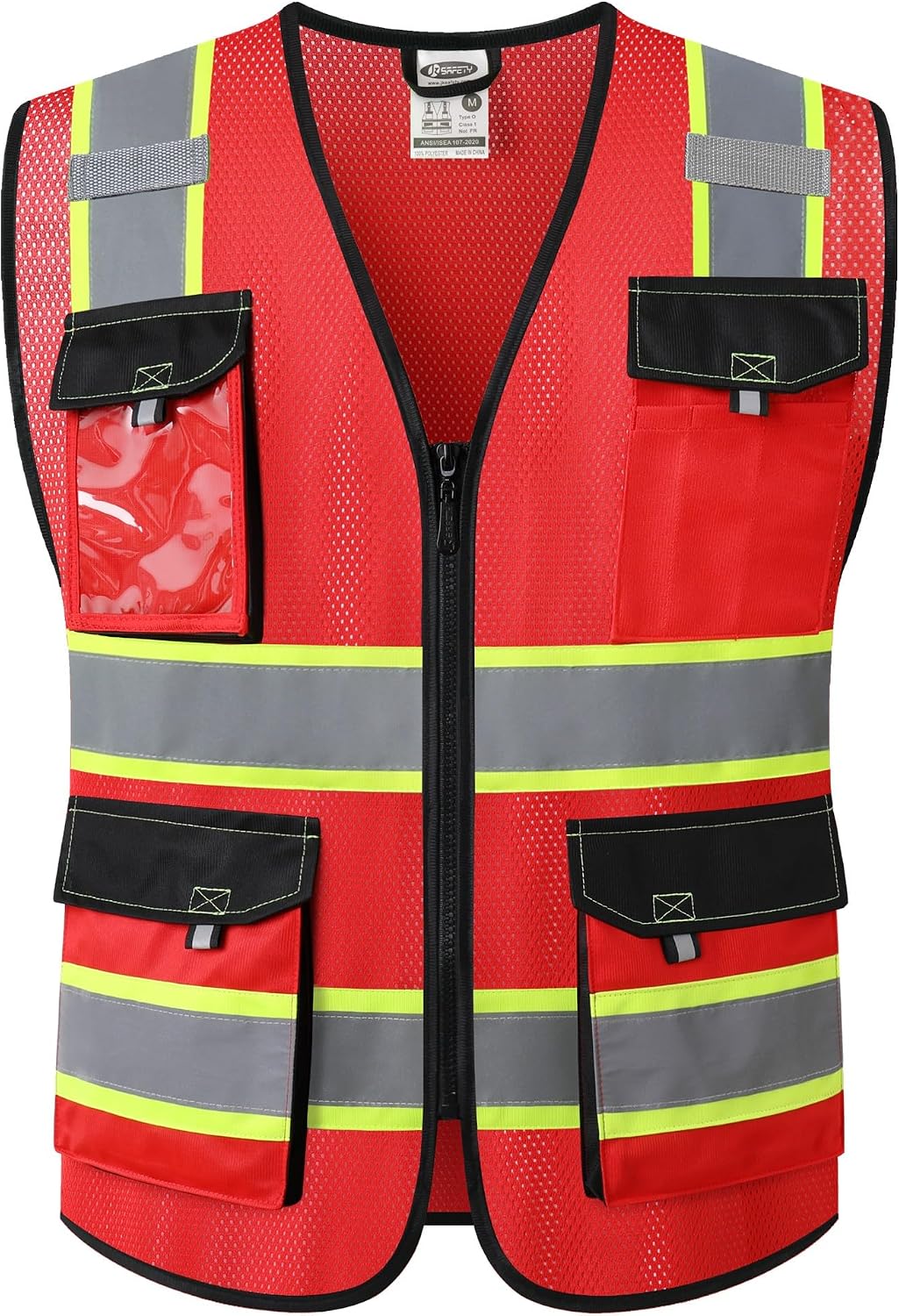 JKSafety Hi Vis Reflective Safety Vests for Men Women High Visibility Vest with Pockets Mesh Fabric Construction Safety Apparel Neon Vest for Work (220-Black L)