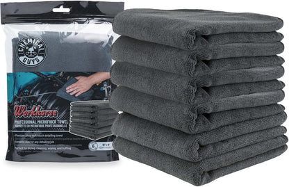 Chemical Guys MIC35306 Workhorse Professional Grade Microfiber Towel, Black (16 in. x 16 in.) (Pack of 6)