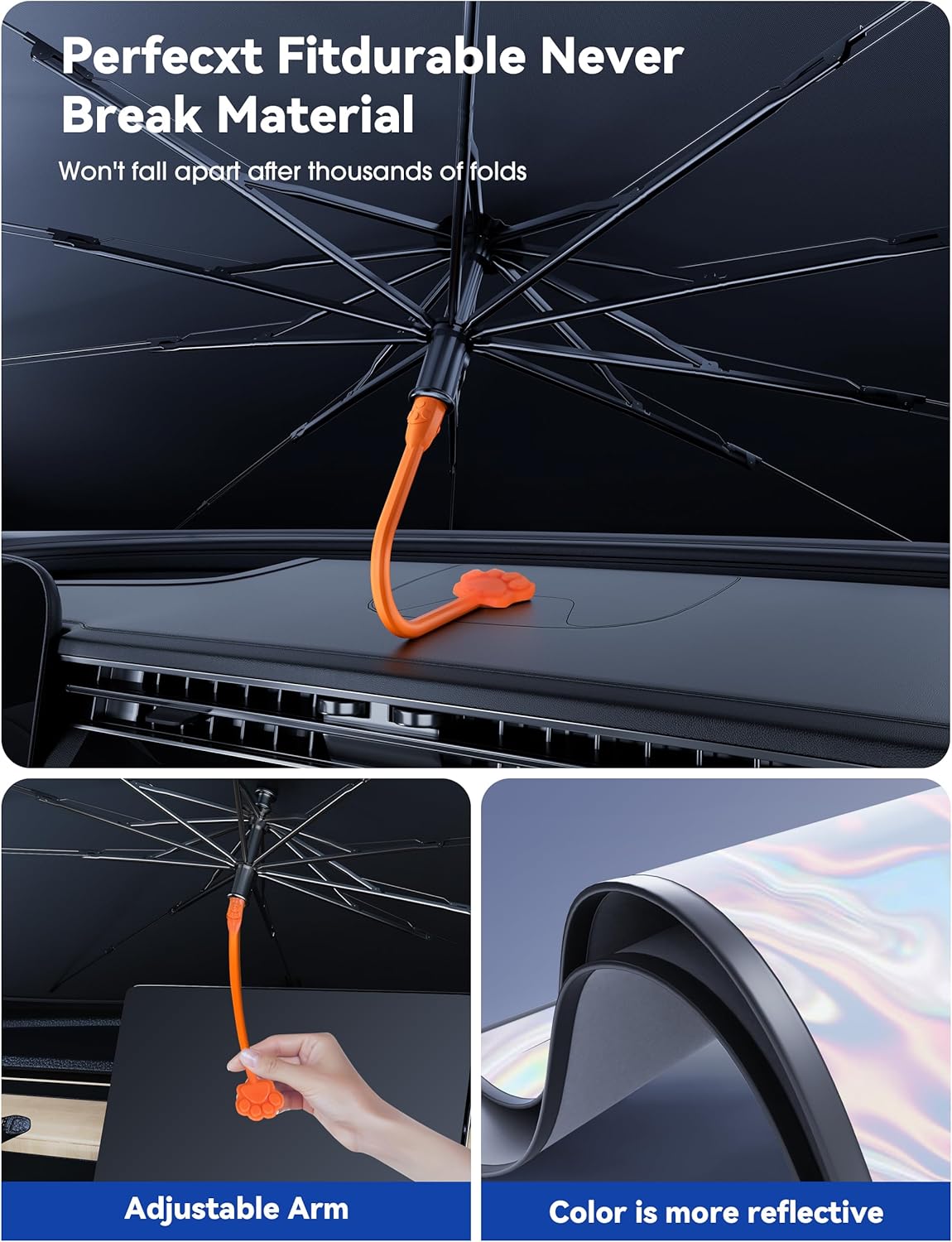 helloleiboo Car Windshield Sun Shade Umbrella 57" x 32", Windshield Sun Shade Foldable with 5-Layer Thickened Vinyl Coating Reflective Heat & UV Protection Fits Most Sedans & Compact SUVs