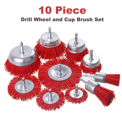Rocaris 9 Pack Nylon Filament Abrasive Wire Brush Wheel & Cup Brush Set with 1/4 Inch Hex Shank, for Removal of Rust/Corrosion/Paint - 80 Grit, 120 Grit, 240 Grit