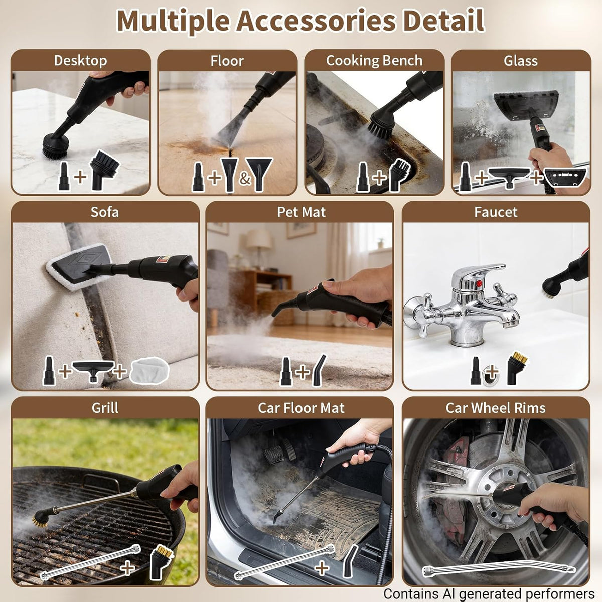 Steam Cleaner Handheld High Pressure, Portable High Power Steam Cleaner, Handheld Steam Cleaner Cleaning Grout With Large Water Tank & 18 Accessories For Car Floor White