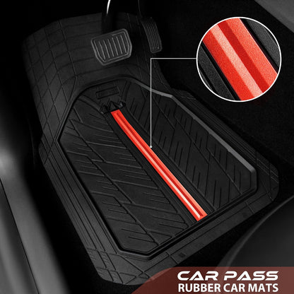 CAR PASS Heavy Rubber Car Floor Mats, Deep Waterproof Car Mats All Weather, Universal Trim-to Fit Automotive Floor Mats for Car SUV Truck Van, Durable Floor Liners Solid Black