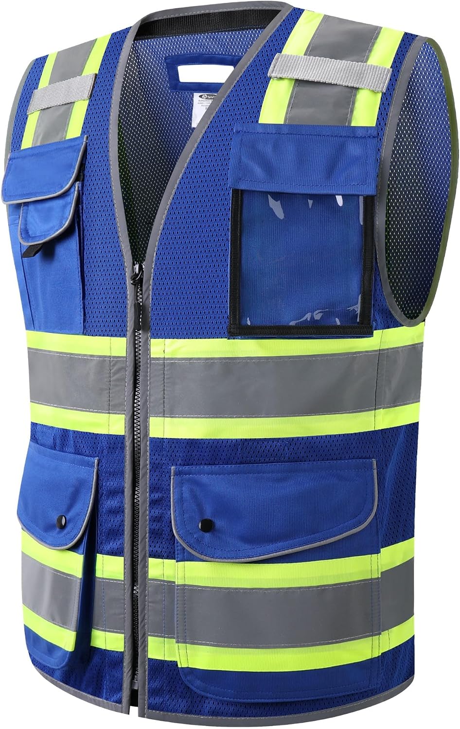 JKSafety 9 Pockets Class 2 High Visibility Zipper Front Safety Vest With Reflective Strips,Meets ANSI/ISEA Standard (Large, 150-Yellow) - Colors A