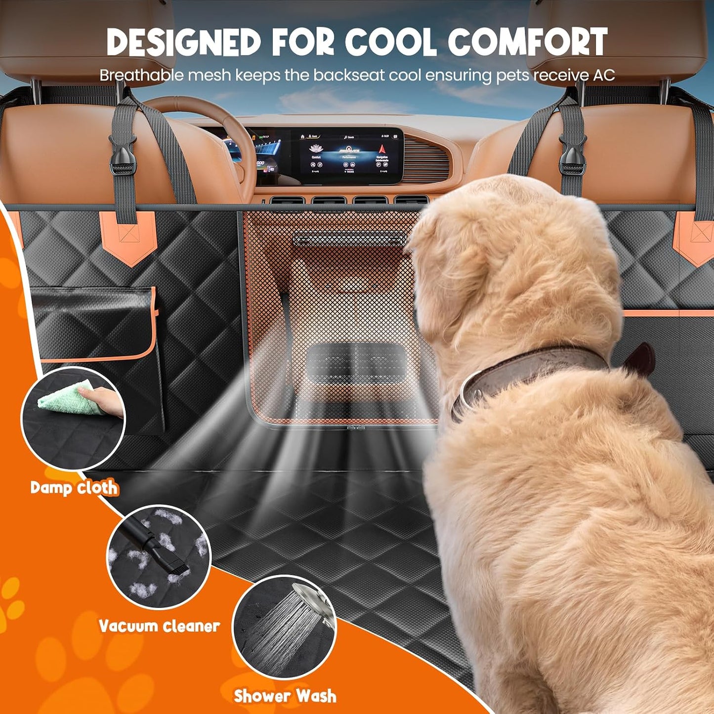 IJVAE Dog Seat Cover for Back Seat, Hard Bottom Back Seat Extender Holds 500 lbs, Waterproof & Nonslip Car Hammock for Large Pets, Comfortable Travel Seat Protector for SUV and Sedan