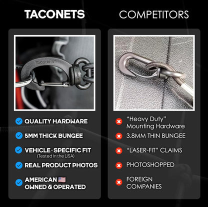 TacoNets Envelope Cargo Net for GMC Sierra & Chevy Silverado - Fits 2013-Current - Upgraded 5mm Bungee - Integrated Storage Bag - Heavy Duty Carabiners - Designed in USA