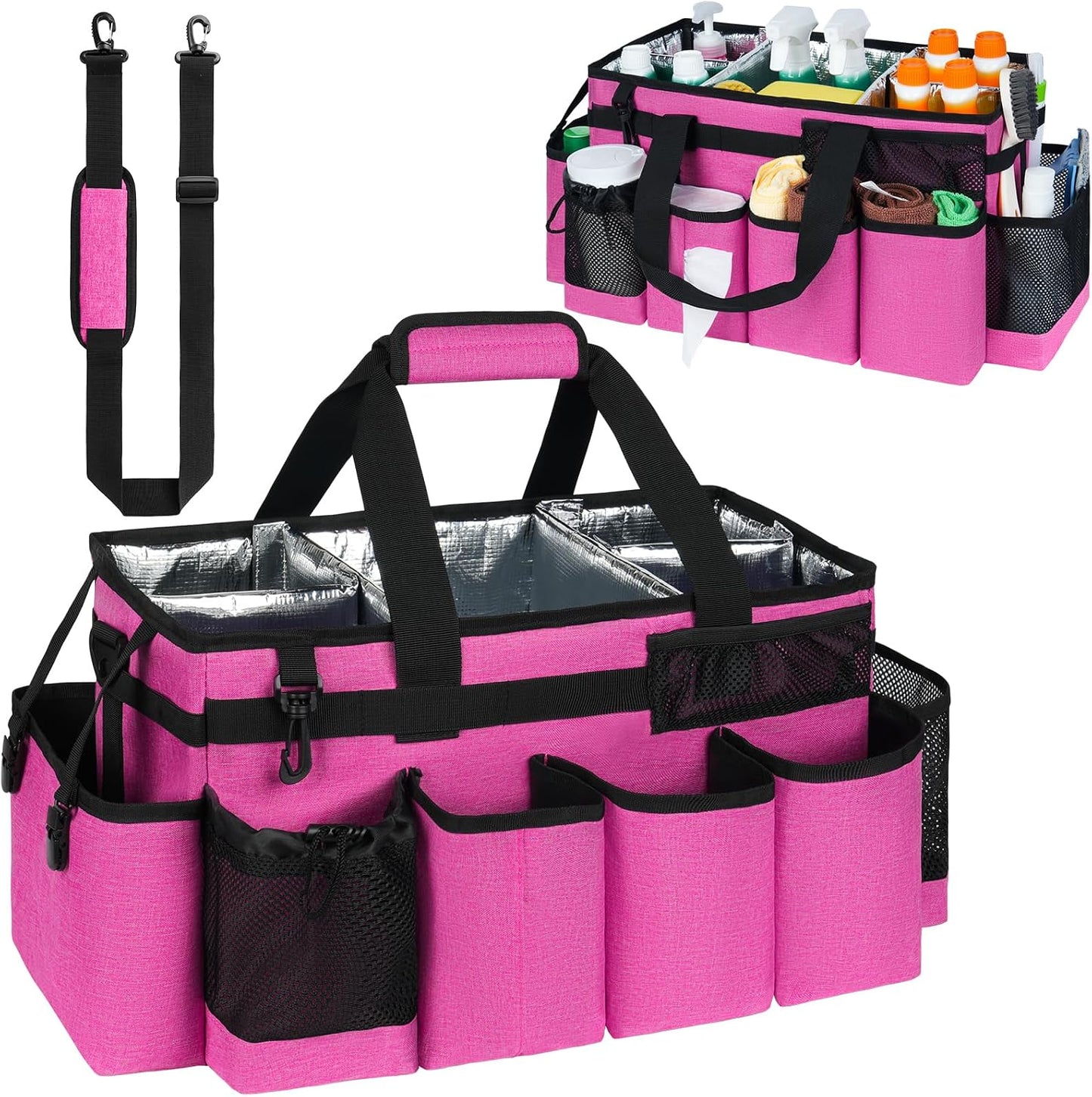 Cleaning Caddy Bag, Cleaning Supplies Organizer for Housekeepers, Housekeeping Caddy with Handle and Detachable Padded Cushion, Black