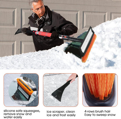 62.4" Snow Brush - Ice Scrapers for Car Windshield, 360°Pivoting Brush Head, Comfortable Foam Grip, Extendable Snow Removal Car Brush for Trucks SUVs, Essential Winter Tool