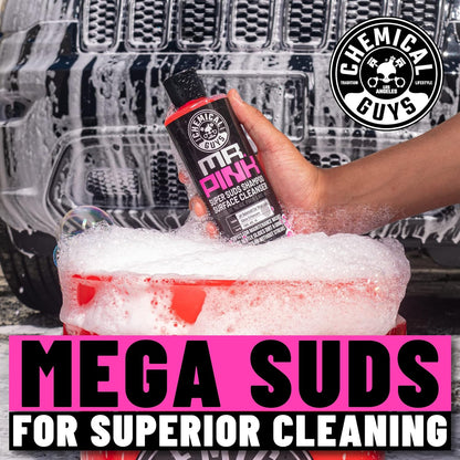 Chemical Guys Two Car Wash Bucket Kit with Dual Dirt Trap Filters, Chenille Wash Mitt, Mr. Pink, Citrus Wash, After Wash, and Drying Towel - 11 Items - Two Bucket Method Complete Setup