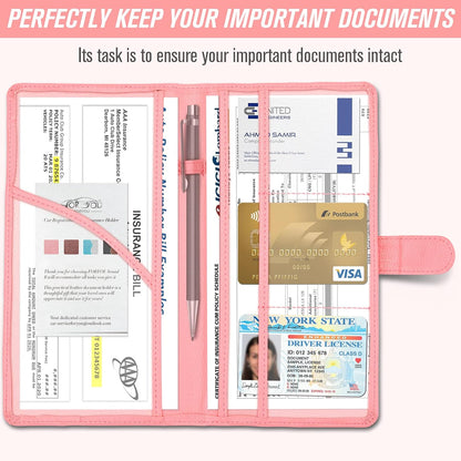 foryou Car Registration and Insurance Holder Car Document Holder Registration and Insurance Card Holder for Cards, Driver License & other Essential Documents(Purple Pink)